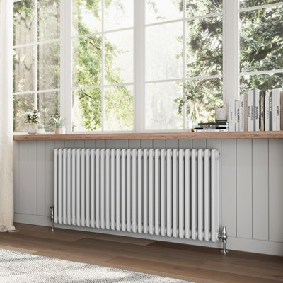 Plum&Clay Braxton White Triple Horizontal Column Radiator (H)600mm (W)1370