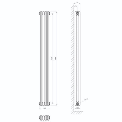 Plum&Clay Braxton White Triple Vertical Column Radiator - 1800x200mm