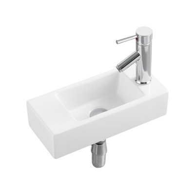 Plum&Clay Carew Gloss White Rectangular Wall-Mounted Cloakroom Basin (W)37cm