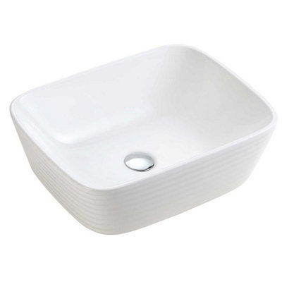 Plum&Clay Ceres Gloss White Ceramic Rectangular Ribbed Textured Counter Top Basin (W)360mm
