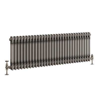Plum&Clay Corwin Raw Metal Double Column Horizontal Traditional Cast Iron Style Radiator (W)1370mm (H)400mm