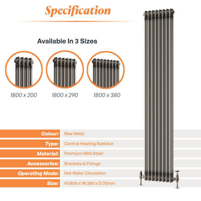 Plum&Clay Corwin Raw Metal Double Column Vertical Traditional Cast Iron ...