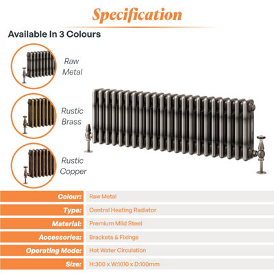 Plum&Clay Corwin Raw Metal Triple Column Horizontal Traditional Cast ...
