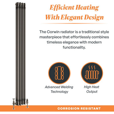Plum&Clay Corwin Raw Metal Triple Column Vertical Traditional Cast Iron ...