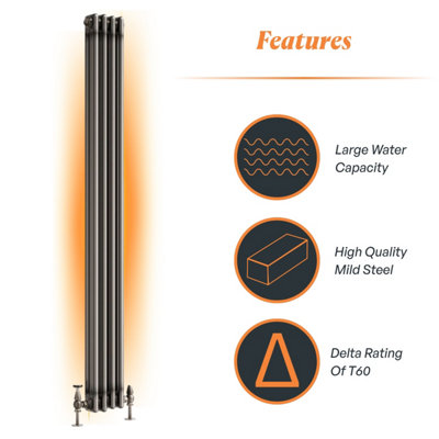 Plum&Clay Corwin Raw Metal Triple Column Vertical Traditional Cast Iron ...