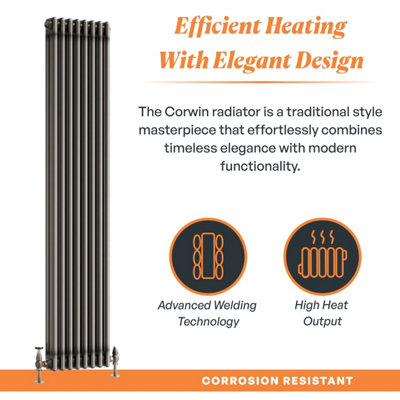Plum&Clay Corwin Raw Metal Triple Column Vertical Traditional Cast Iron ...