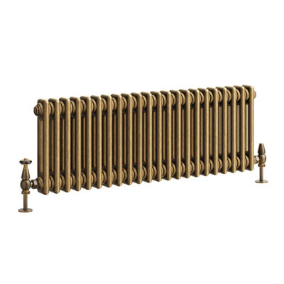 Plum&Clay Corwin Rustic Brass Double Column Horizontal Traditional Cast Iron Style Radiator (W)1010mm (H)300mm