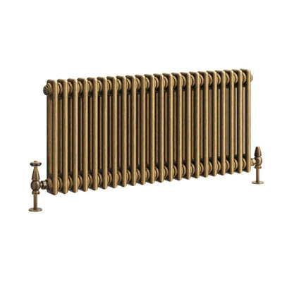 Plum&Clay Corwin Rustic Brass Double Column Horizontal Traditional Cast Iron Style Radiator (W)1010mm (H)400mm