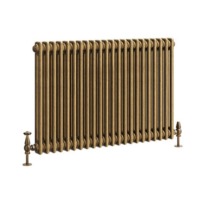 Plum&Clay Corwin Rustic Brass Double Column Horizontal Traditional Cast Iron Style Radiator (W)1010mm (H)600mm