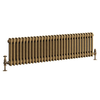 Plum&Clay Corwin Rustic Brass Double Column Horizontal Traditional Cast Iron Style Radiator (W)1370mm (H)300mm