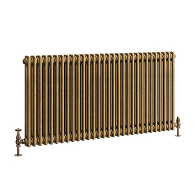 Plum&Clay Corwin Rustic Brass Double Column Horizontal Traditional Cast Iron Style Radiator (W)1370mm (H)600mm