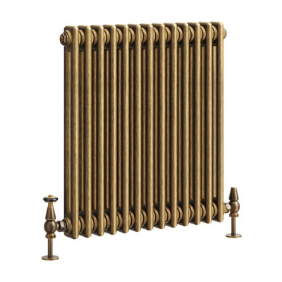 Plum&Clay Corwin Rustic Brass Double Column Horizontal Traditional Cast Iron Style Radiator (W)605mm (H)600mm