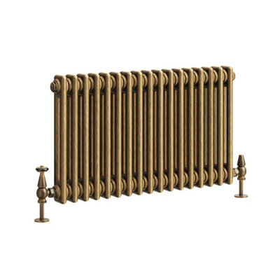 Plum&Clay Corwin Rustic Brass Double Column Horizontal Traditional Cast Iron Style Radiator (W)785mm (H)400mm