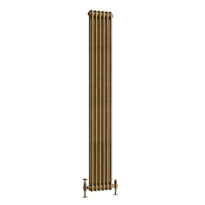 Plum&Clay Corwin Rustic Brass Double Column Vertical Traditional Cast Iron Style Radiator (W)290mm (H)1800mm