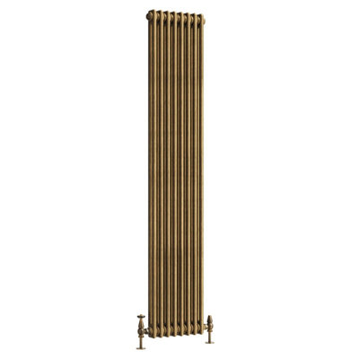 Plum&Clay Corwin Rustic Brass Double Column Vertical Traditional Cast Iron Style Radiator (W)380mm (H)1800mm