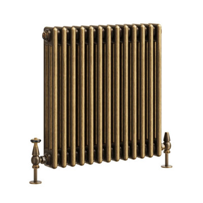 Plum&Clay Corwin Rustic Brass Triple Column Horizontal Traditional Cast Iron Style Radiator (W)605mm (H)600mm