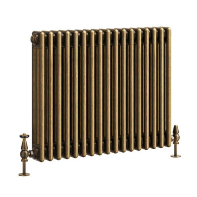 Plum&Clay Corwin Rustic Brass Triple Column Horizontal Traditional Cast Iron Style Radiator (W)785mm (H)600mm