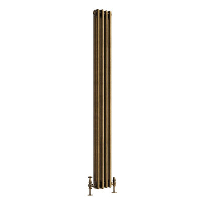 Plum&Clay Corwin Rustic Brass Triple Column Vertical Traditional Cast Iron Style Radiator (W)200mm (H)1800mm