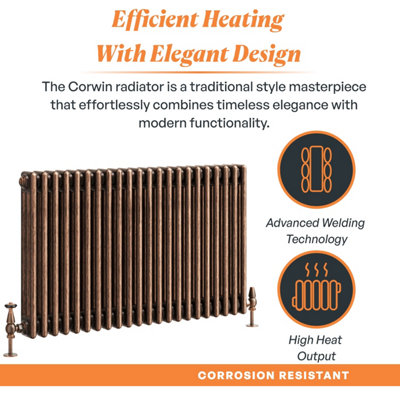 Plum&Clay Corwin Rustic Copper Triple Column Horizontal Traditional ...