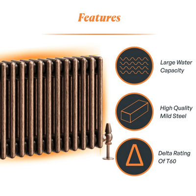 Plum&Clay Corwin Rustic Copper Triple Column Horizontal Traditional ...