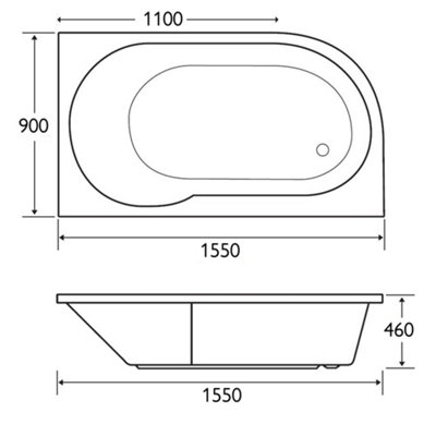 Plum&Clay Darwin Right Hand White Acrylic Single Ended Compact Bath (L)1550mm (W)900mm