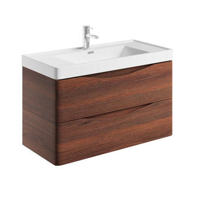 Plum&Clay Eden Redwood Wall Hung Vanity Unit with Resin Basin (W)900mm Price Comparisons | Compare The Build
