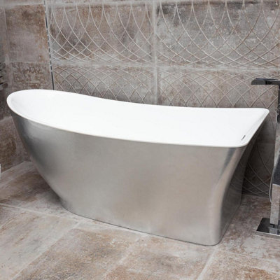 Plum&Clay Edmonton Silver Effect Acrylic Freestanding Bath (L)1750mm (W)750mm