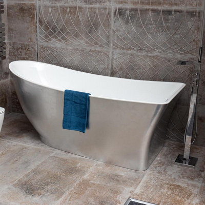 Plum&Clay Edmonton Silver Effect Acrylic Freestanding Bath (L)1750mm (W)750mm