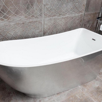 Plum&Clay Edmonton Silver Effect Acrylic Freestanding Bath (L)1750mm (W)750mm