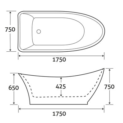 Plum&Clay Edmonton White Acrylic Freestanding Bath (L)1750mm (W)750mm