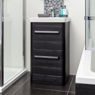 Plum&Clay Emery Textured Black Floor Standing Bathroom Vanity Unit & Basin Set with Chrome ...