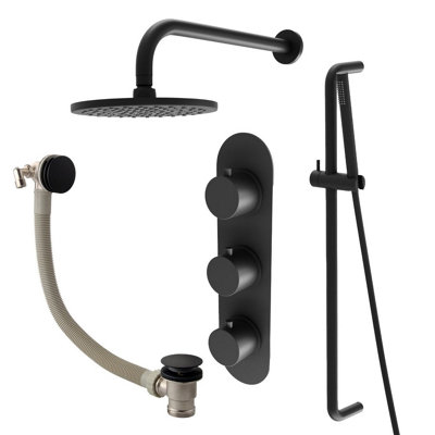 Plum&Clay Emilia Black Round 3 Way Concealed Thermostatic Shower Valve ...