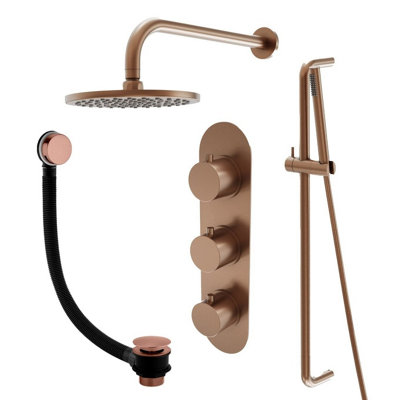 Plum&Clay Emilia Bronze Round 3 Way Concealed Thermostatic Shower Valve ...