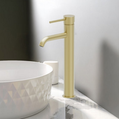Plum&Clay Emilia Brushed Gold Round Deck-mounted Tall Basin Mono Mixer Tap