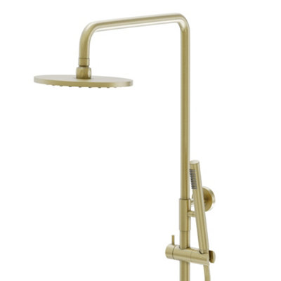 Plum&Clay Emilia Brushed Gold Round Thermostatic Shower Kit with Fixed ...