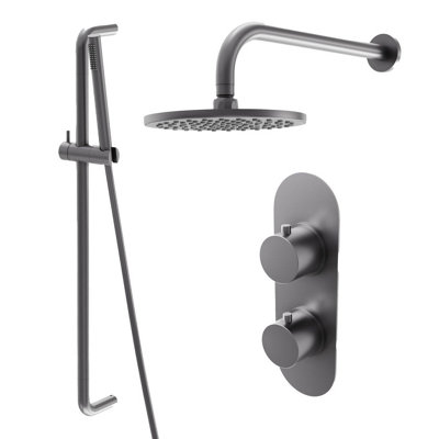 Plum&Clay Emilia Grey Round 2 Way Dual Control Concealed Thermostatic ...