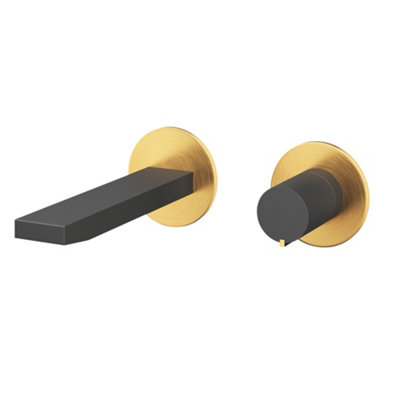 Plum&Clay Enzo Black & Gold Round Wall-mounted Basin Mixer Tap