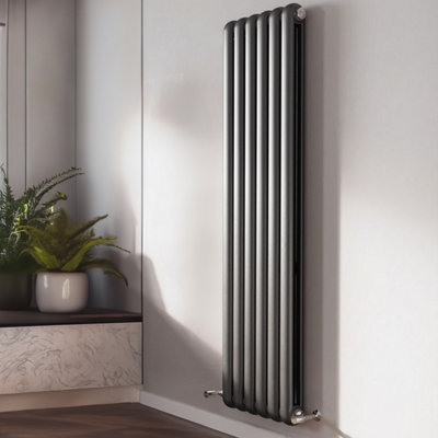 Plum&Clay Estelle Grey Double Vertical Column Radiator (H)1800mm (W)380mm