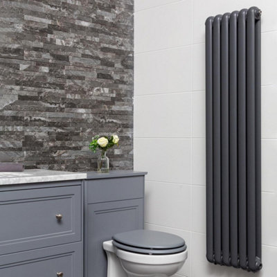 Plum&Clay Estelle Grey Double Vertical Column Radiator (H)1800mm (W)380mm