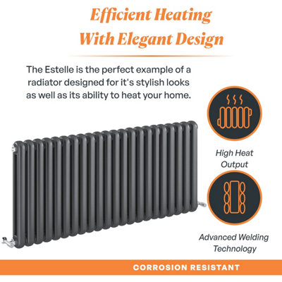 Plum&Clay Estelle Grey Horizontal Double Column Radiator (H)600mm (W)1340mm