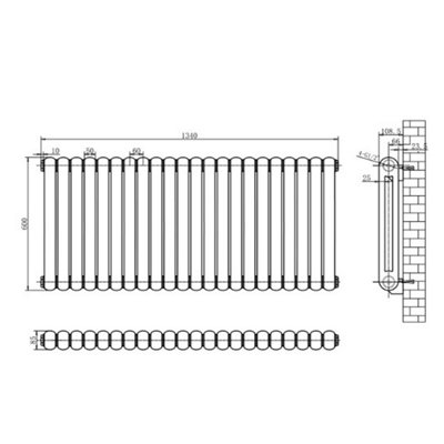 Plum&Clay Estelle Grey Horizontal Double Column Radiator (H)600mm (W)1340mm
