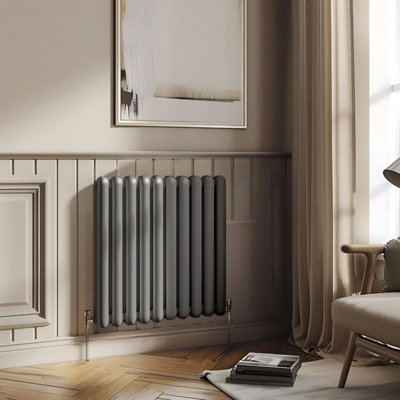 Plum&Clay Estelle Grey Horizontal Double Column Radiator (H)600mm (W)622mm