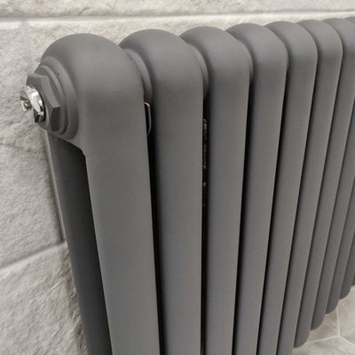 Plum&Clay Estelle Grey Horizontal Double Column Radiator (H)600mm (W)622mm