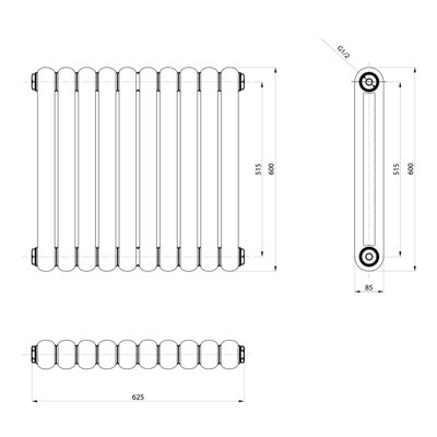 Plum&Clay Estelle Grey Horizontal Double Column Radiator (H)600mm (W)622mm