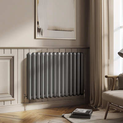 Plum&Clay Estelle Grey Horizontal Double Column Radiator (H)600mm (W)860mm