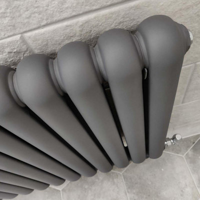Plum&Clay Estelle Grey Horizontal Double Column Radiator (H)600mm (W)860mm