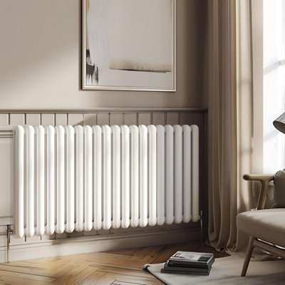 Plum&Clay Estelle White Horizontal Double Column Radiator (H)600mm (W)1340mm