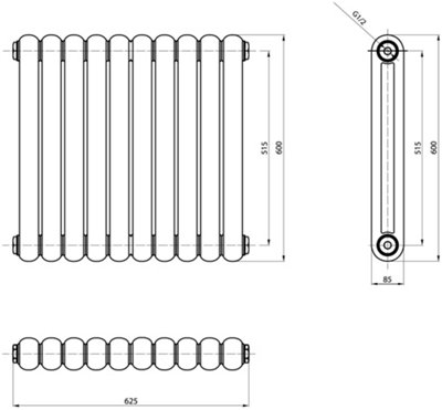 Plum&Clay Estelle White Horizontal Double Column Radiator (H)600mm (W)622mm