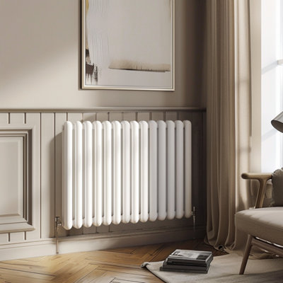 Plum&Clay Estelle White Horizontal Double Column Radiator (H)600mm (W)860mm