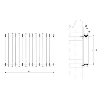 Plum&Clay Estelle White Horizontal Double Column Radiator (H)600mm (W)860mm